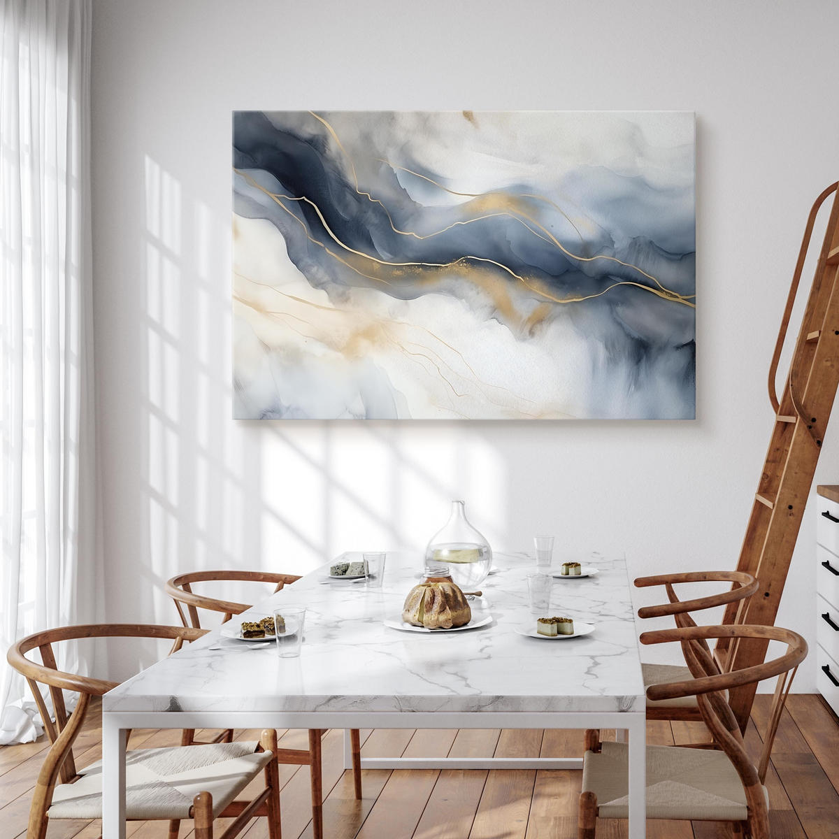 LEINWANDBILD Marmor Muster Moderne Abstraktion 100x70 - Blau/Beige, Textil (100/70cm) - Muralo