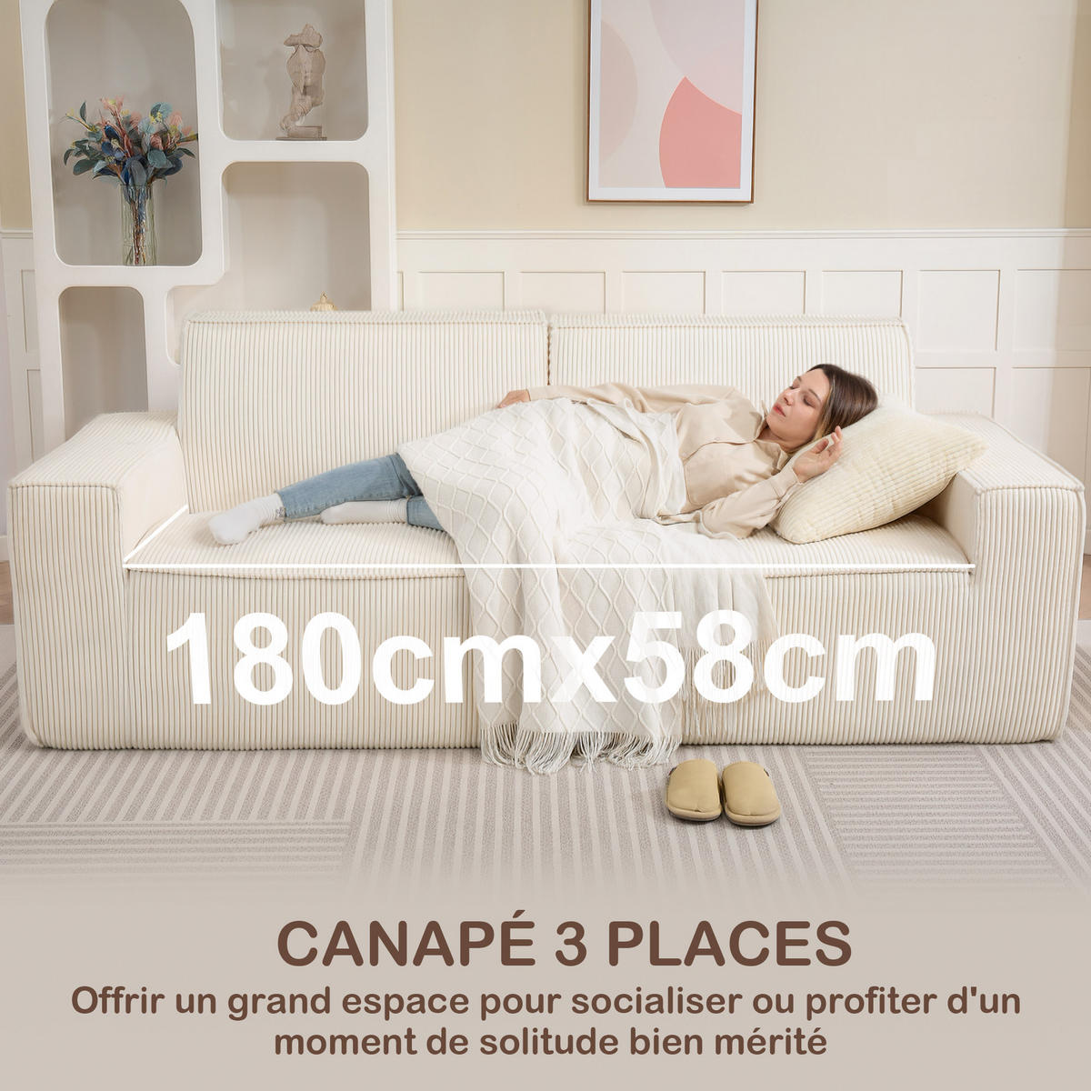 SOFA, 3-Sitzer, Cord, 230cm, modern, beige, keine Montage - Multicolor, Holzwerkstoff (230/85/90cm) - FORIOUS