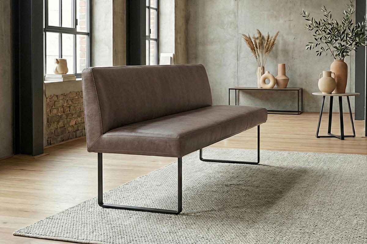 ESSZIMMERBANK ELEEN Dunkelbraun Leder - Dunkelbraun, Leder (123/85/69cm) - KAWOLA