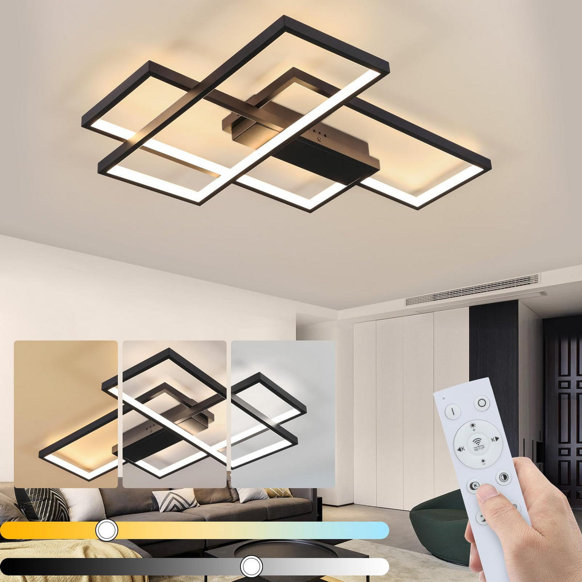 LED DECKENLEUCHTE Nerysiel 65/47/7.5 cm - Schwarz, Metall (65/47/7.5cm) - ZMH