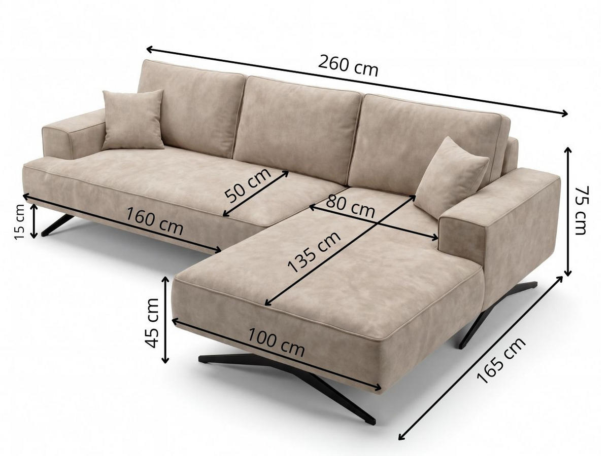 ECKSOFA Leto Grün Rechts - Schwarz/Grün, Holz/Textil (165/260cm) - Graingold