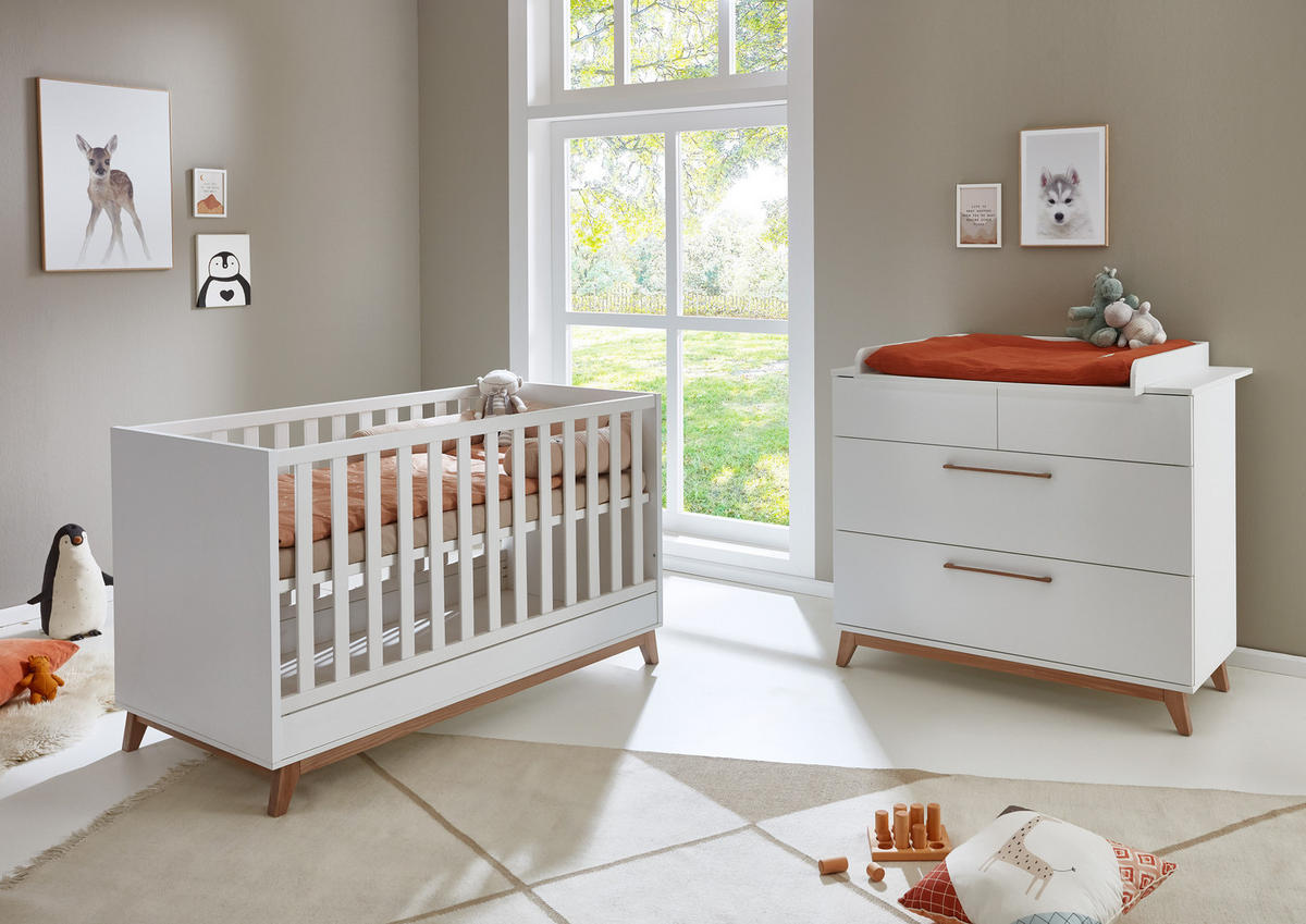 BABYZIMMER SET Lina 2-tlg. Soft-Close - Walnussfarben/Weiß, Holz/Holzwerkstoff (1/1/1cm) - arthur berndt