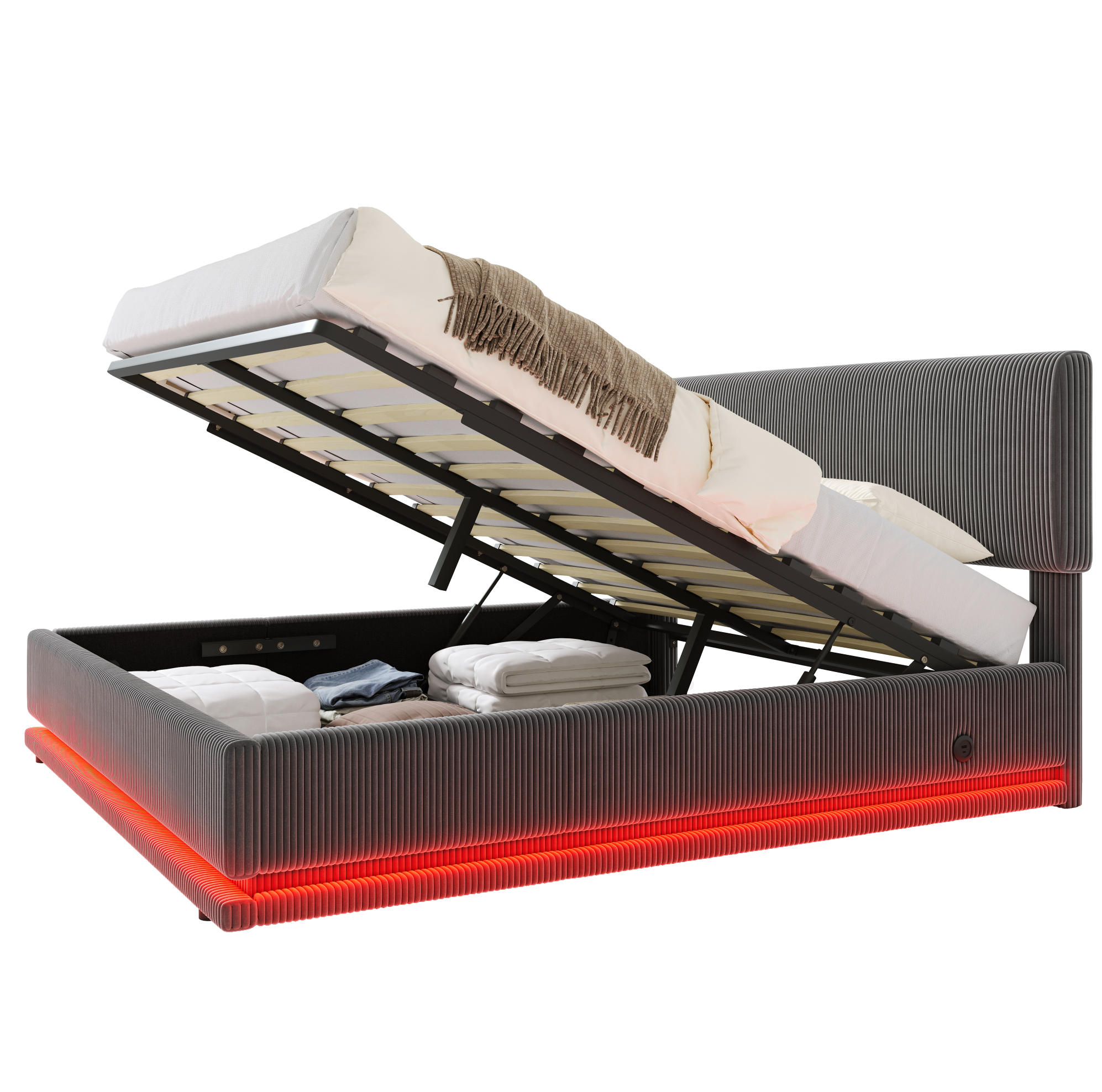 POLSTERBETT mit LED und USB-C 140x200 cm Cord Dark Grey - Dunkelgrau, Metall (140/200cm) - Meubliv