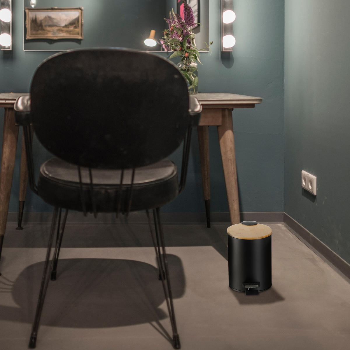 BAD-MÜLLEIMER - Schwarz, Holz/Kunststoff (17/22.5/23cm) - Relaxdays