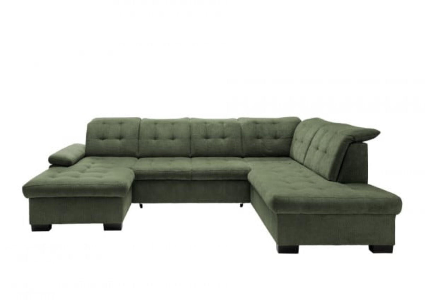 WOHNLANDSCHAFT mit Schlaffunktion und Bettkasten, verstellbare Kopflehnen - Schwarz/Grün, Kunststoff/Textil (216/163/305cm) - myHomelando
