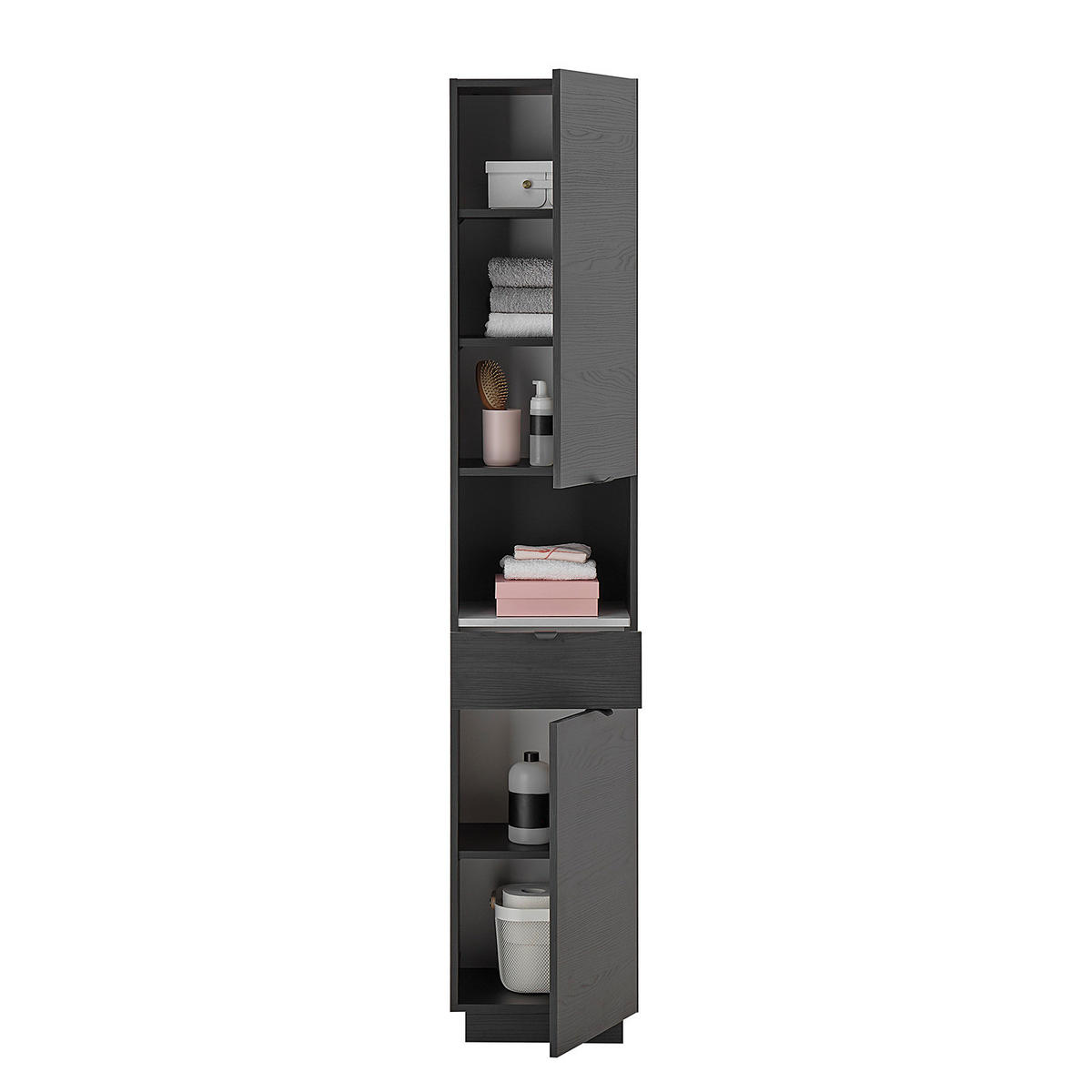 HOCHSCHRANK - Schwarz Struktur - Schwarz, Holzwerkstoff (38/195/32cm) - home24
