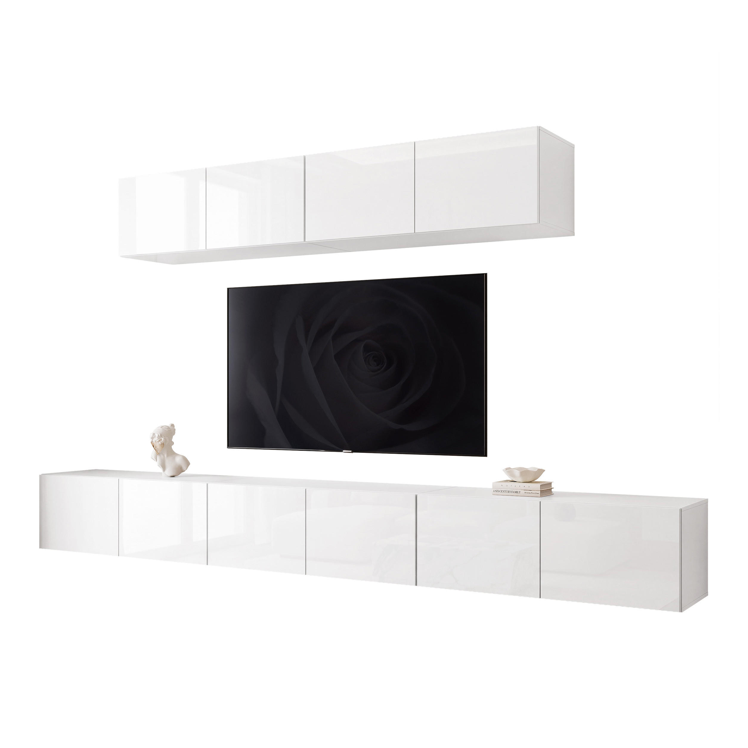 WOHNWAND ANGEL III Weiß glänzend hängend mit LED-Beleuchtung 300 cm - Weiß Hochglanz, Holzwerkstoff (300/36/40cm) - Idohome