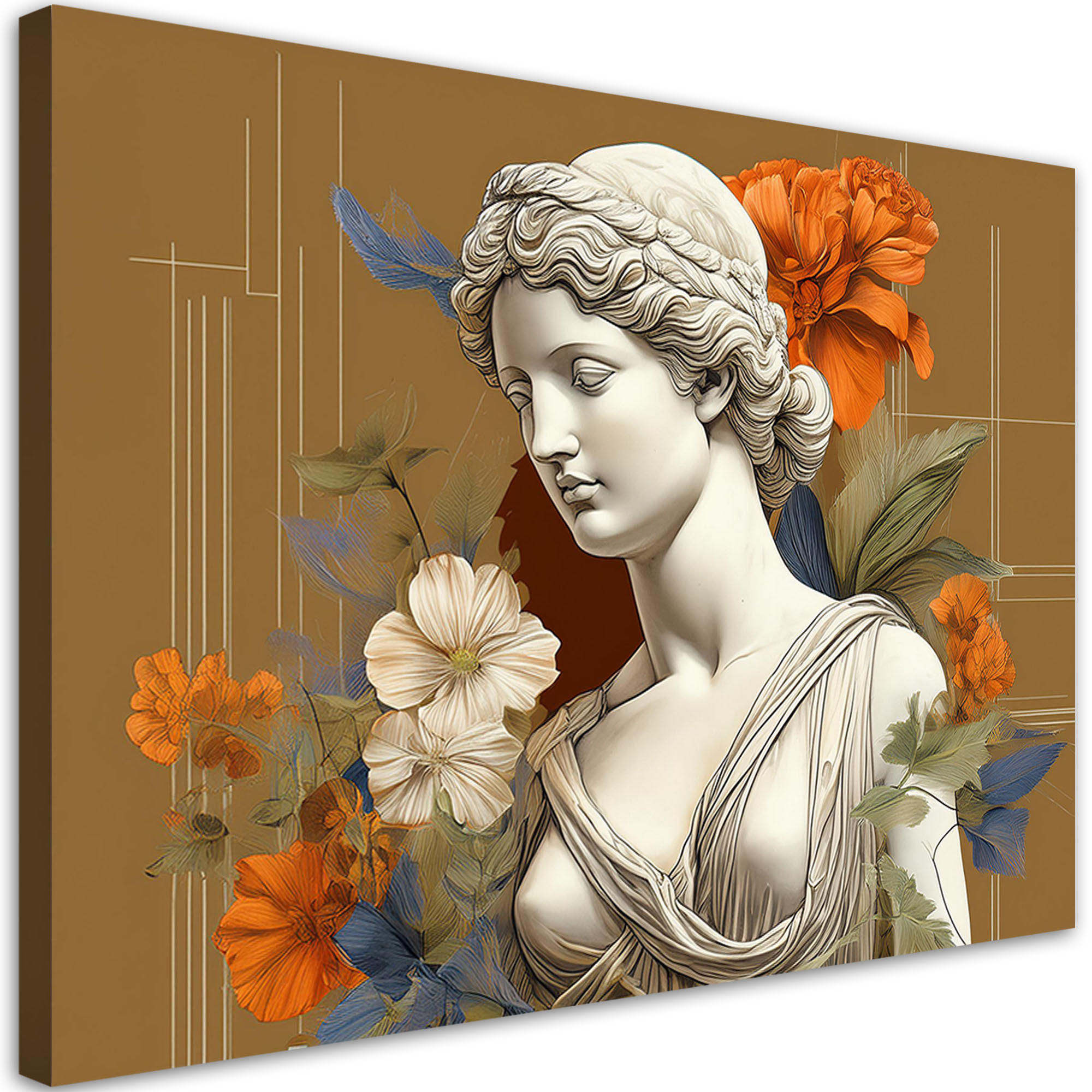 WANDBILD skulptur einer frau mit blumen - Beige, Textil (60/40cm) - Feeby