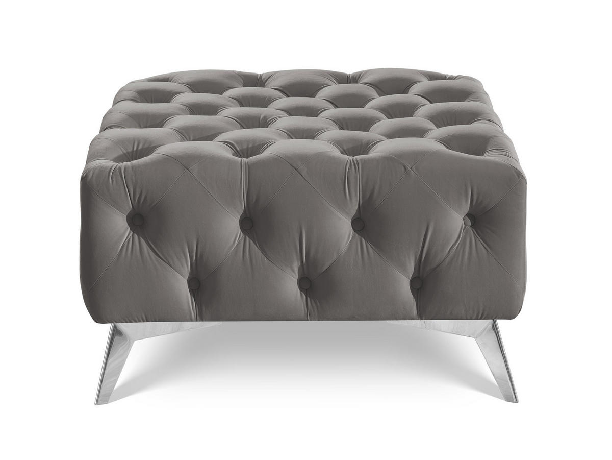HOCKER Chesterfield Whitby Grau Samt mit silbernen Füßen - Silberfarben/Grau, Holz/Textil (80/45/80cm) - S-Style Möbel