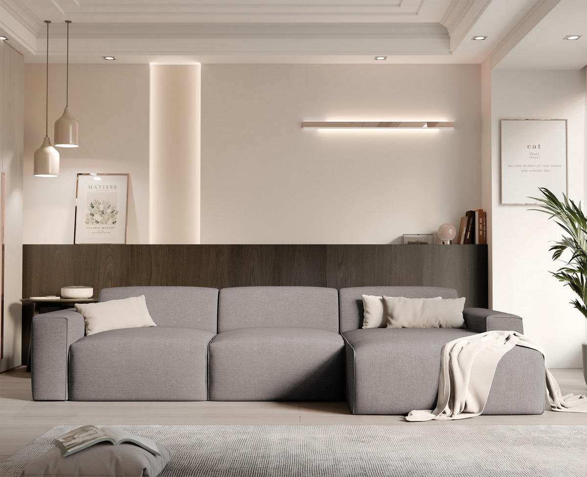 ECKSOFA DOVE Chenille-Stoff in Beige-Grau - Greige, Holzwerkstoff/Kunststoff (250/90cm) - Idohome