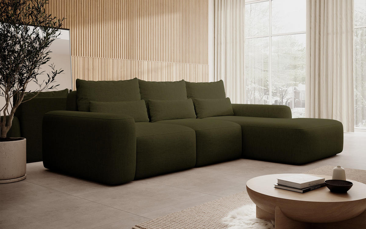 ECKSOFA Carnos Chenille-Bezug in Olivgrün - Olivgrün, Textil (264/162cm) - Selsey