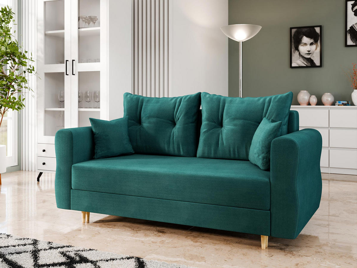 SCHLAFSOFA Zako 2 - Türkis/Naturfarben, Holz/Textil (167/85/77cm) - MIRJAN24