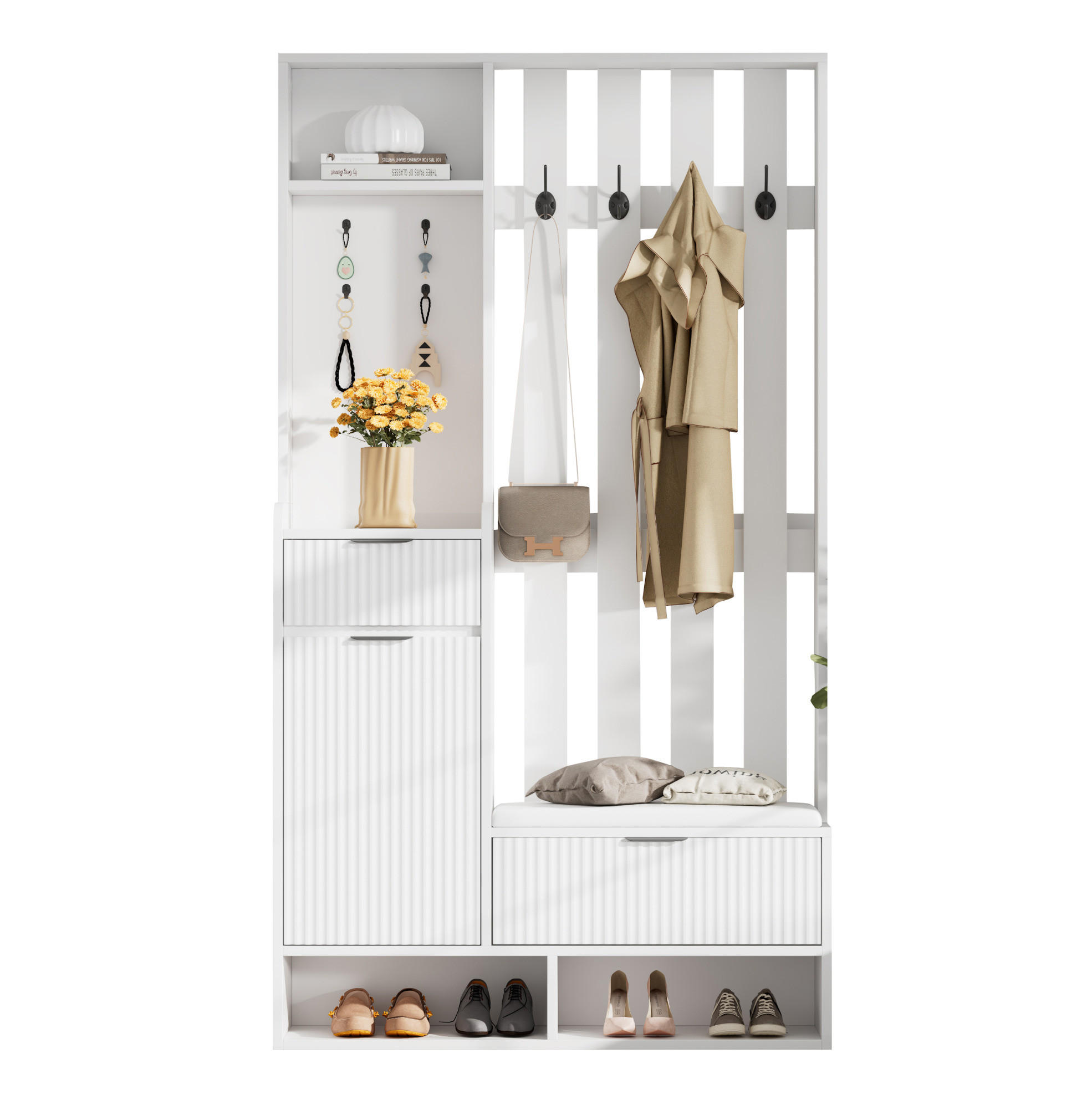 GARDEROBE 100/180/30 cm Weiß aus Spanplatte mit Sitzkissen - Weiß, Holzwerkstoff (30/180/100cm) - OKMYHOME