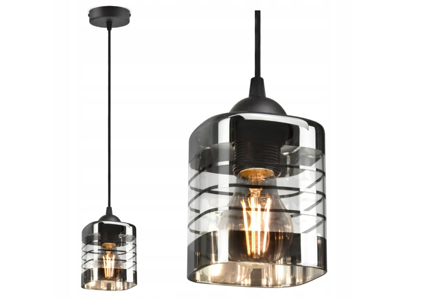 PENDELLEUCHTE TRAGLAS - Transparent/Schwarz, Glas/Metall (10/10/80cm) - kiki design