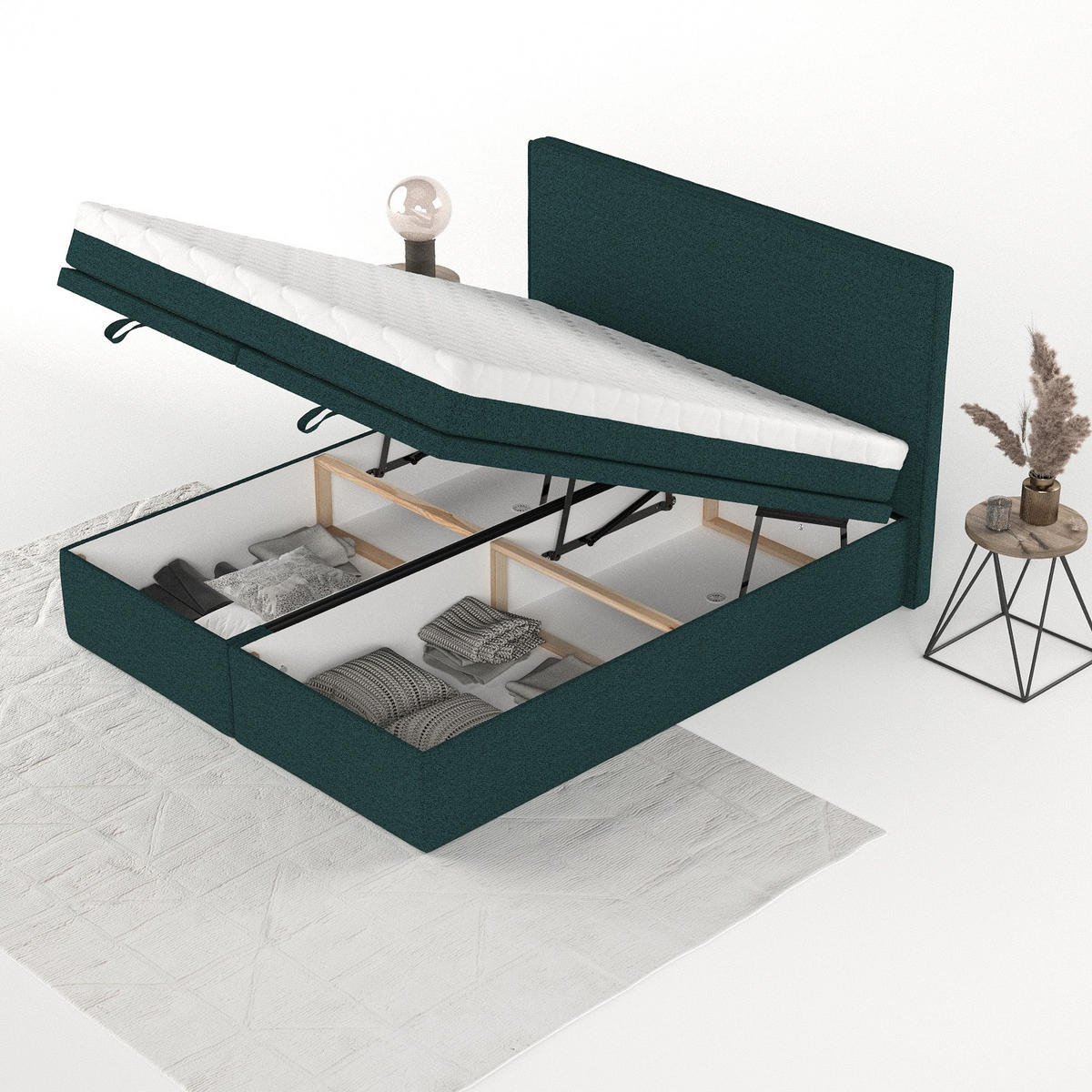 BOXBETT Zalla 180/200 cm Grün im Riva Stoff - Schwarz/Grün, Holz/Holzwerkstoff (180/200cm) - AltaBeds