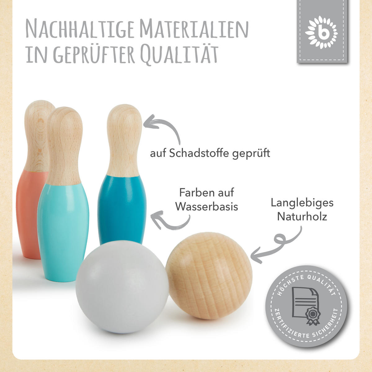 KEGELSPIEL Mini aus Holz - ab 18 Monate - Multicolor, Holz (3.2/3.2cm) - Bieco Spielwaren