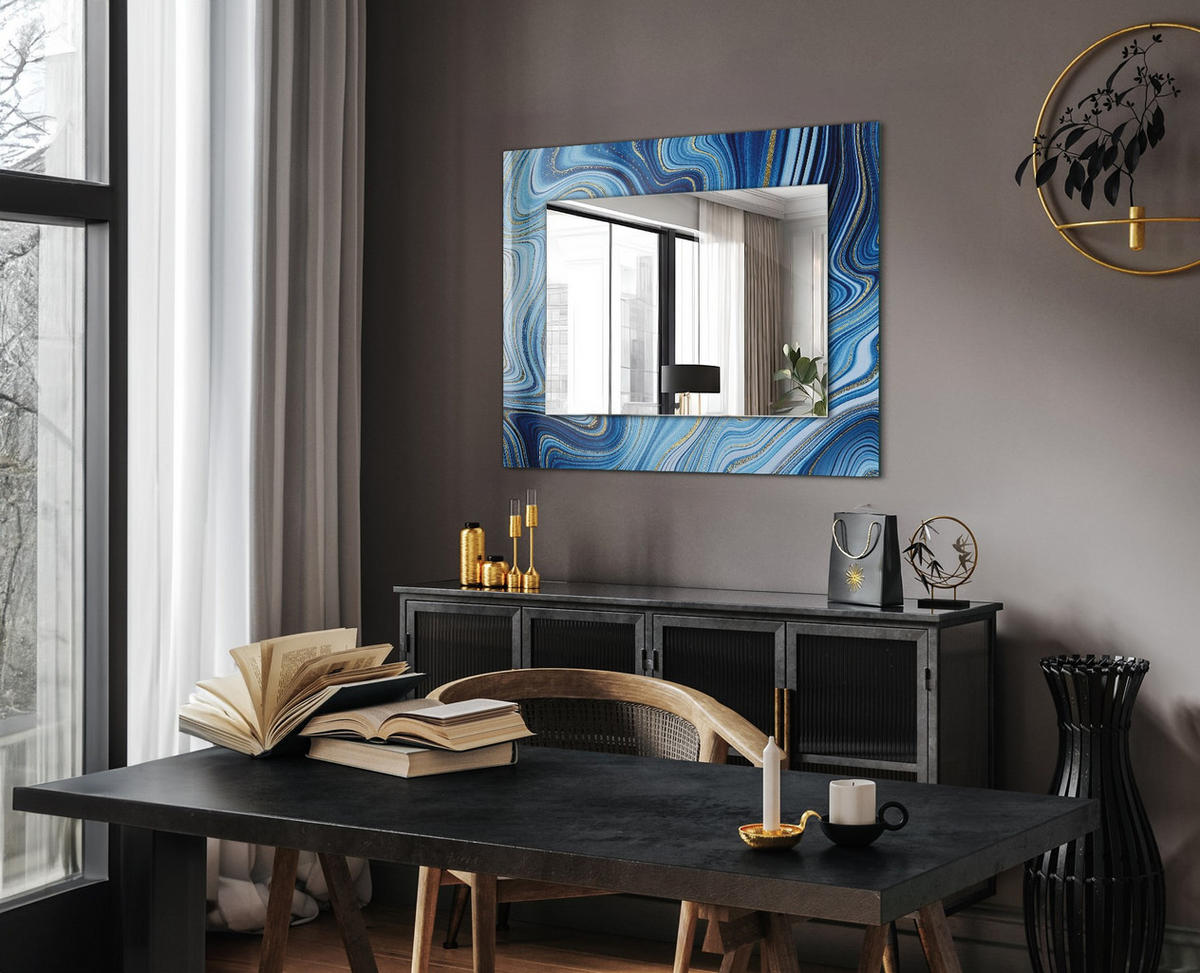 SPIEGEL 80 x 60 cm Rechteckig mit Aufdruck - Blau, Glas (80/60/0.4cm) - TULUP