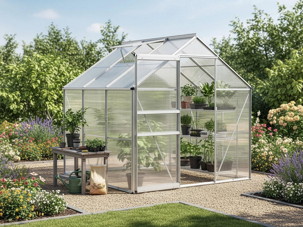 GEWÄCHSHAUS POLYCARBONAT basilic Grau - Grau, Metall (190/195/190cm) - Habitat Garten