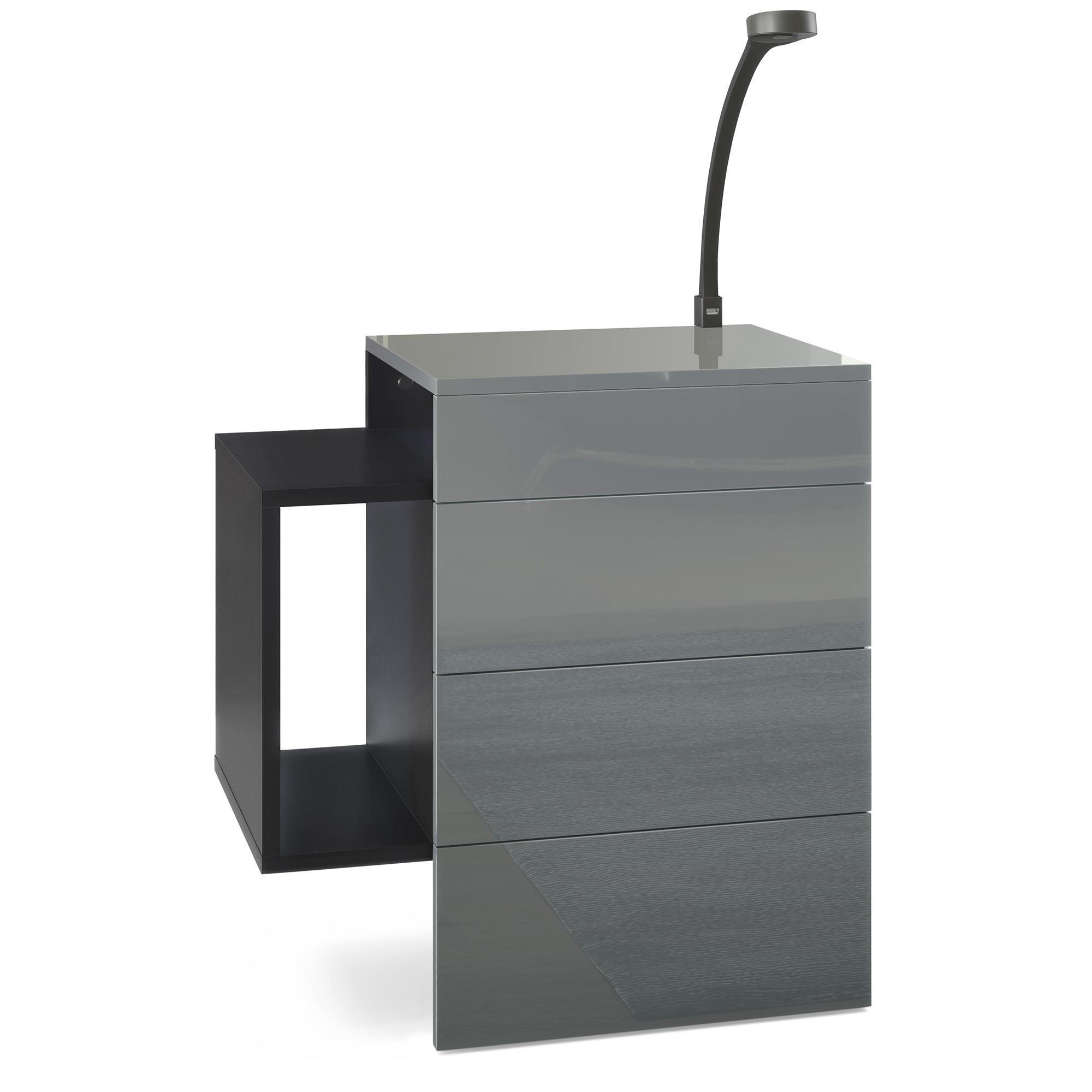 NACHTTISCH Queens Front in Grau Hochglanz - Grau, Holzwerkstoff (60/63/36cm) - Vladon