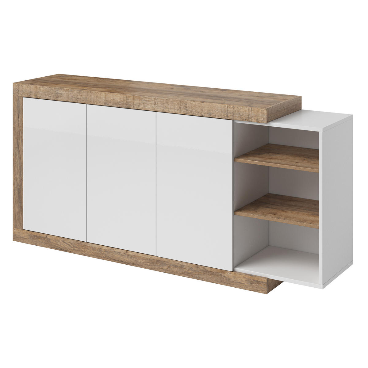 SIDEBOARD SINFONIA 180/86/40 cm mit 3 Türen Eichefarben - Eichefarben/Weiß, Holzwerkstoff (180/86/40cm) - MASSENO