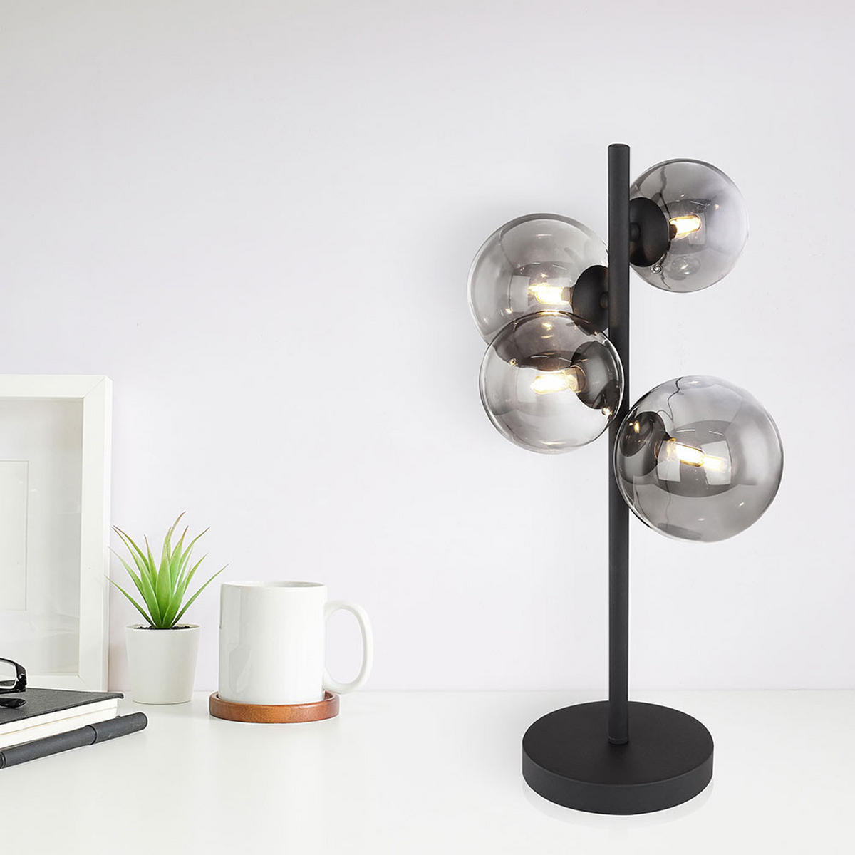 LED TISCHLEUCHTE Metall Schwarz Glas Rauchgrau - Grau, Glas (24/19/48cm) - Globo Lighting