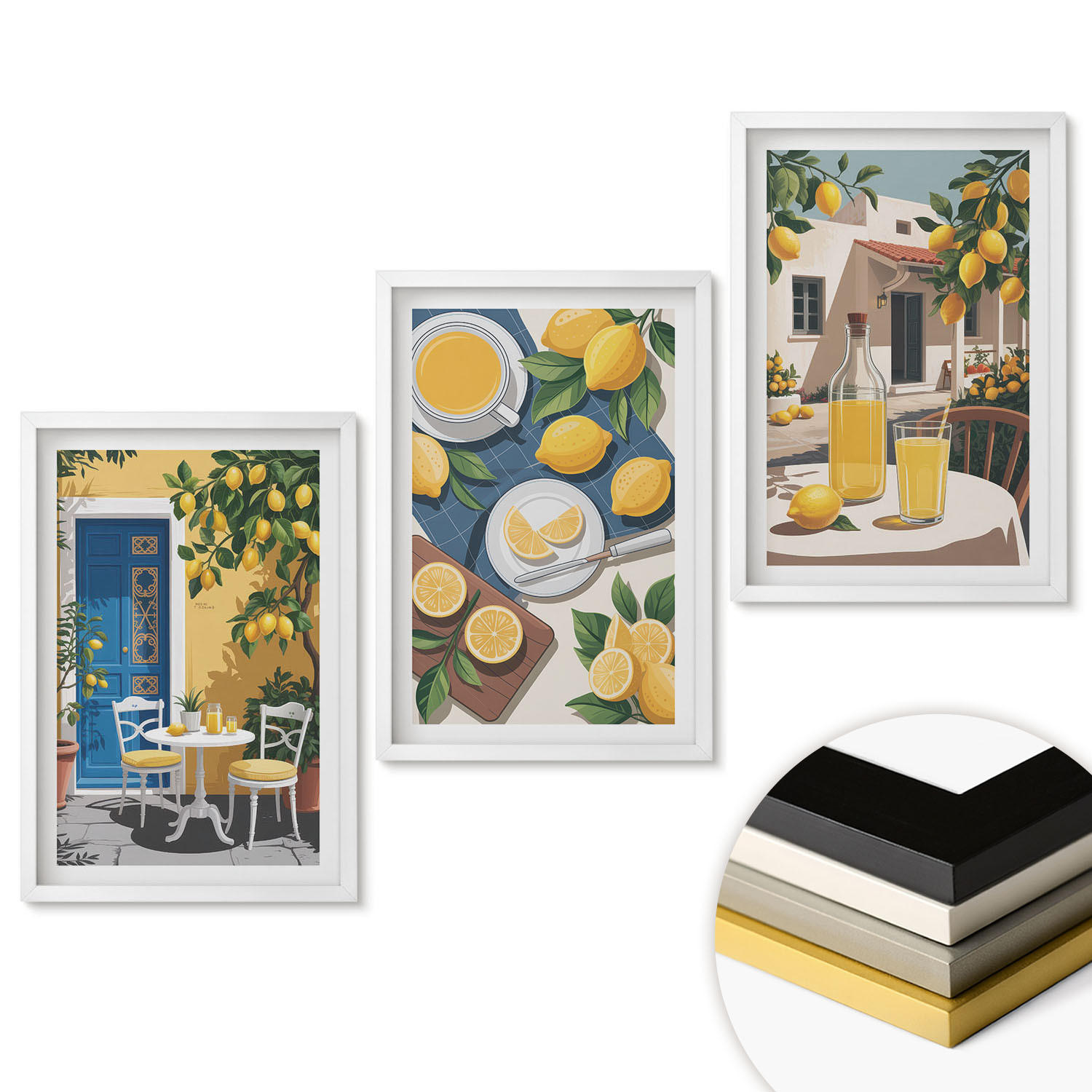 WANDBILDER 3er-Set - 40x60 cm Weißer Rahmen - Patio Sun Limonade - Weiß, Kunststoff (40/60cm) - ArtPrintCave