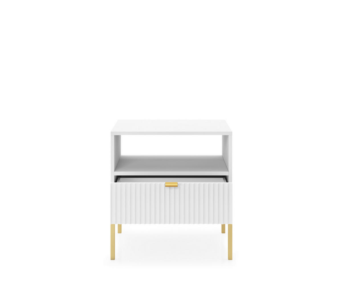NACHTTISCH Nova - NOC, Geriffelte Front mit Goldenes Griffdesign 54x39x56 cm Weiß - Goldfarben/Weiß, Holzwerkstoff/Kunststoff (54/56/39cm) - DomoHome