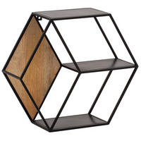 WANDREGAL Mango Massivholz Metall Industrial Stil 60x52x20 cm Sechseckig mit 3 Ablagen - Schwarz, Holz (60/52/20cm) - KADIMA DESIGN