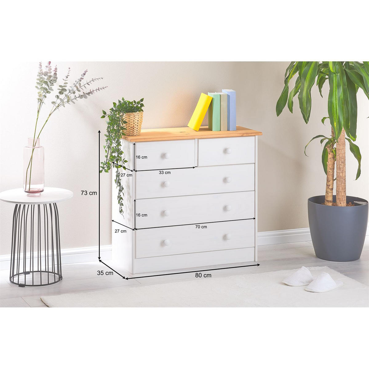 KOMMODE RONDO weiß/braun - Weiß/Braun, Holz (79/74/35cm) - IDIMEX