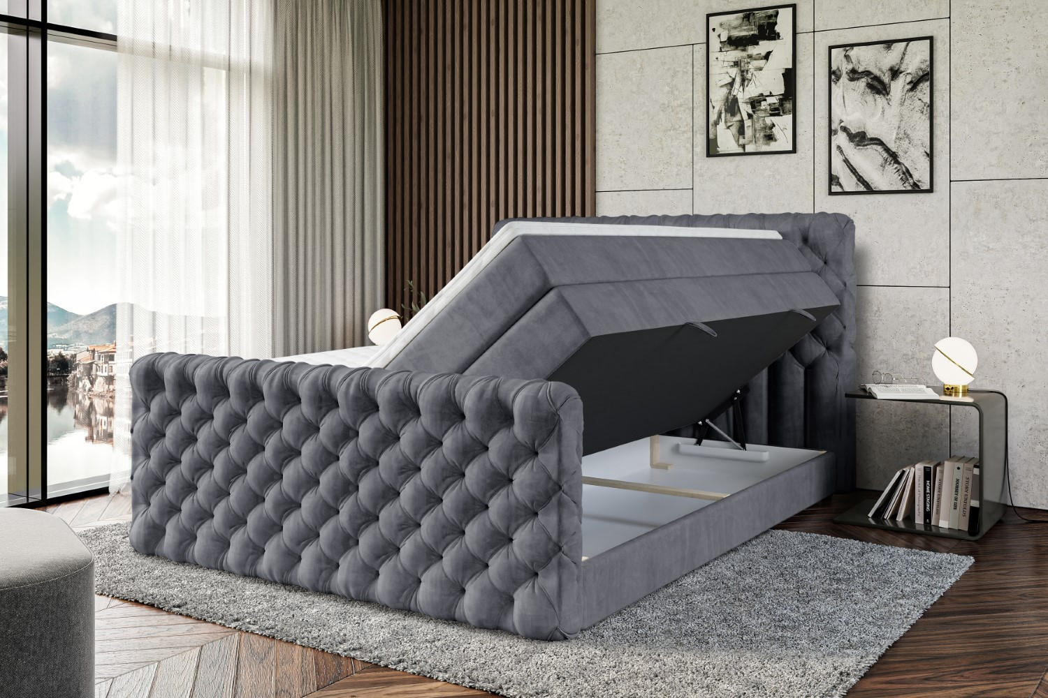 Altdecor Boxspringbett Dunkelgrau 120x200 cm