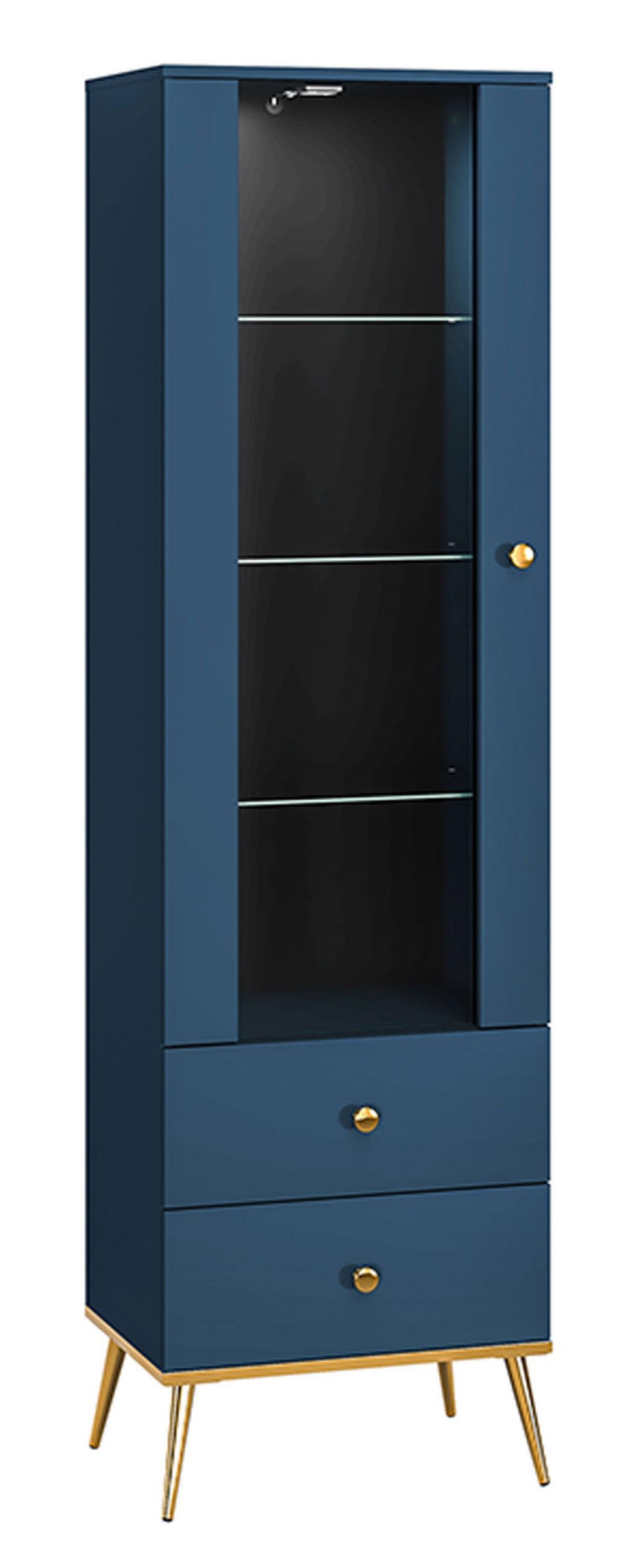 STANDVITRINE Marine dunkelblau / gold 55 / 40 / 190cm - Blau/Dunkelblau, Holz/Holzwerkstoff (55/190/40cm) - Feldmann-Wohnen