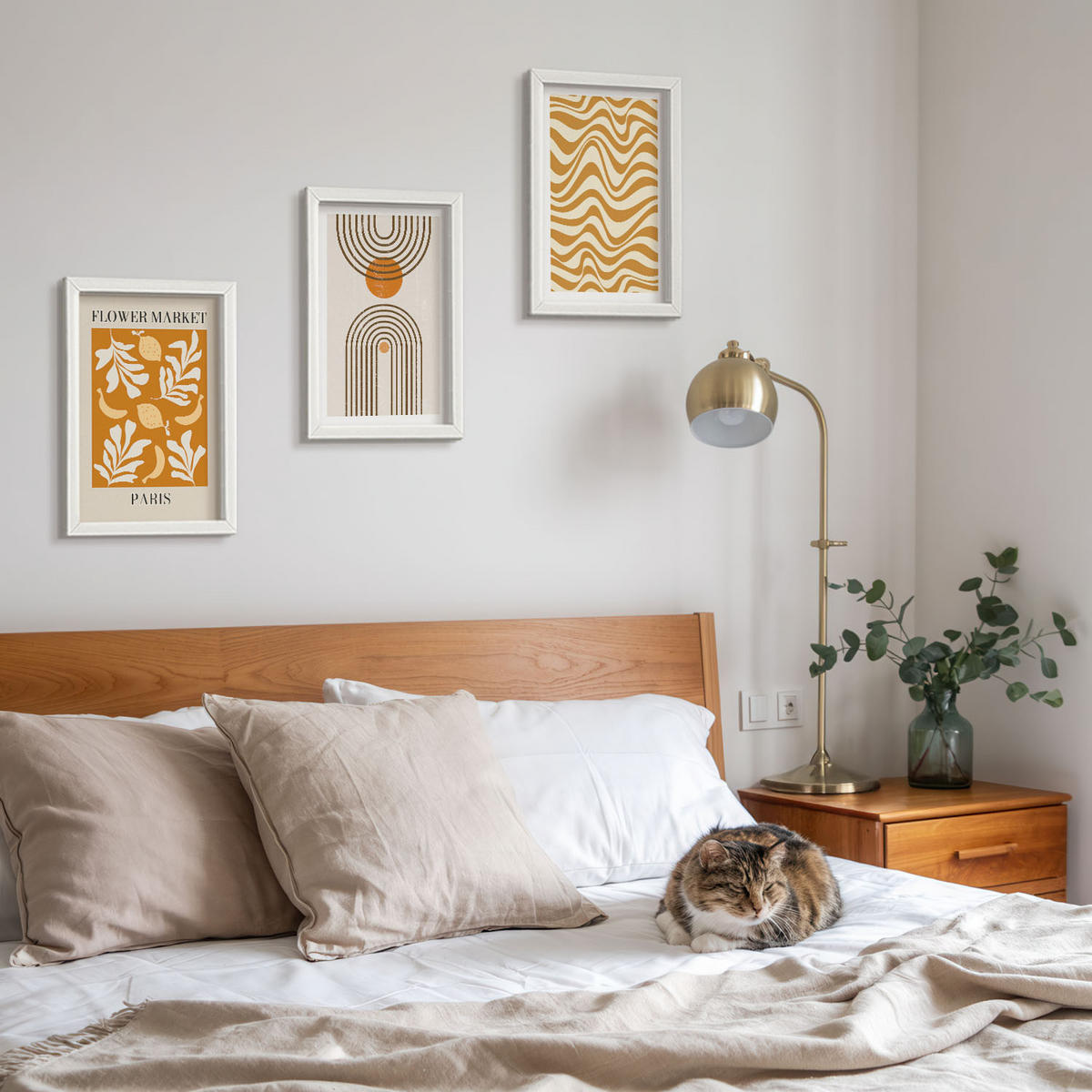 BILDER SET 3er Set - 20x30 cm Weißer Rahmen - Poster mit geometrischen Pflanzenmustern - Weiß, Kunststoff (20/30cm) - TULUP