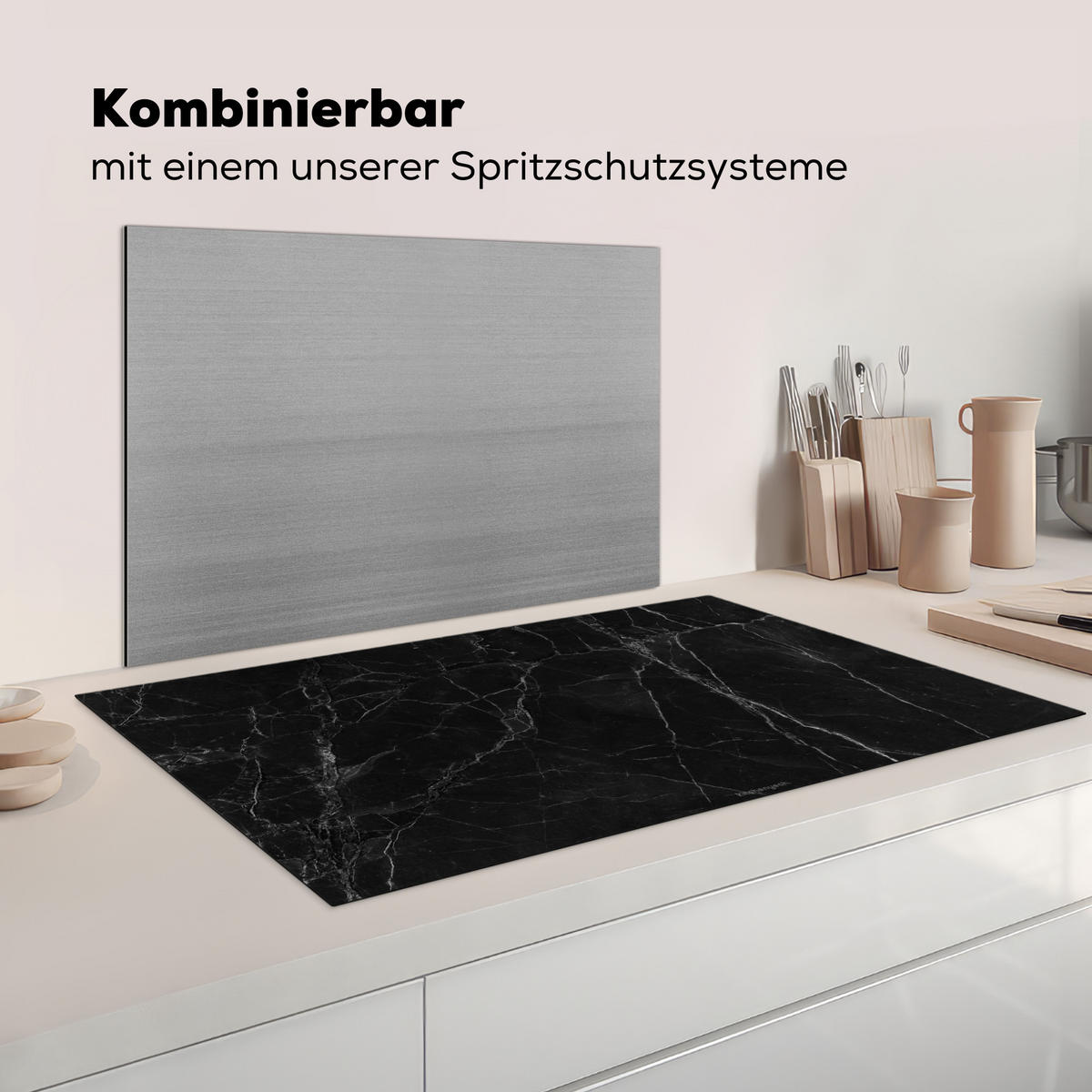 KRYT NA INDUKČNÍ DESKU Černá - mramor 91.6x52.7 cm - černá, plast (91.6/52.7/0.2cm) - MuchoWow