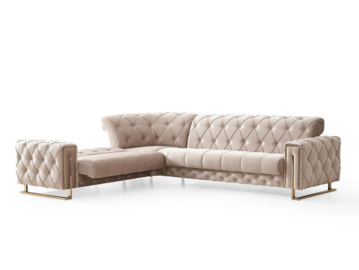 ECKSCHLAFSOFA Shimla Beige - Langer Schenkel Rechts - Beige, Holzwerkstoff/Kunststoff (245/310cm)