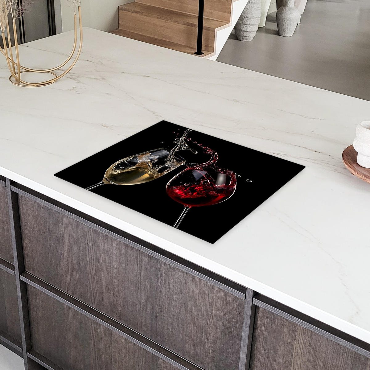 HERDABDECKPLATTE Rotwein - Weißwein - Glas - Schwarz Herdabdeckung Induktionsfeld 65x52 cm - Weinrot, Kunststoff (65/52/0.2cm) - MuchoWow