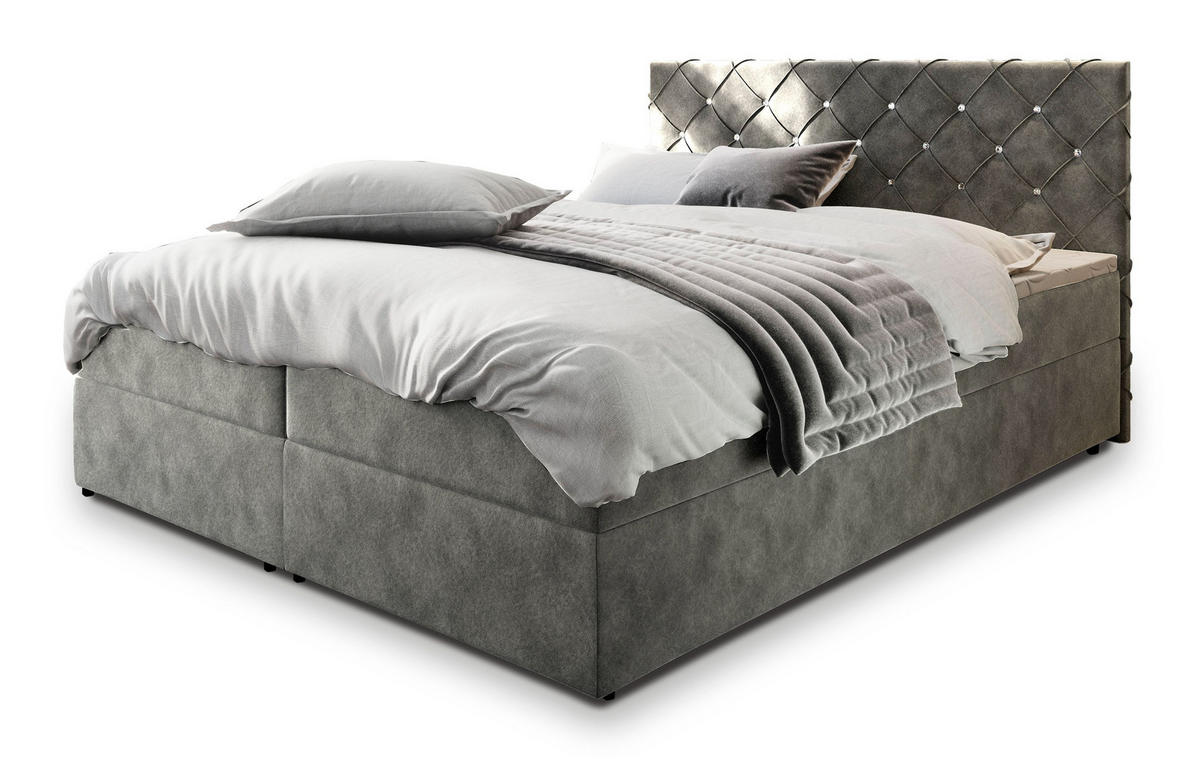 POSTEL BOXSPRING RIVA 140x200 cm, s matrací a úložným prostorem, šedá - šedá, kompozitní dřevo/textil (140/200cm) - MASSENO