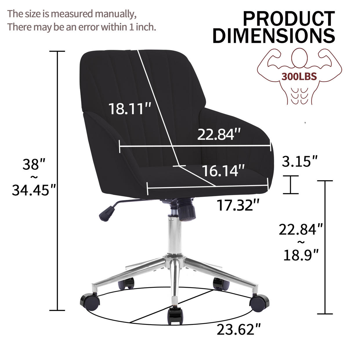 BÜRODREHSTUHL höhenverstellbar Samt Black - Schwarz, Metall (60/97/62cm) - Meubliv
