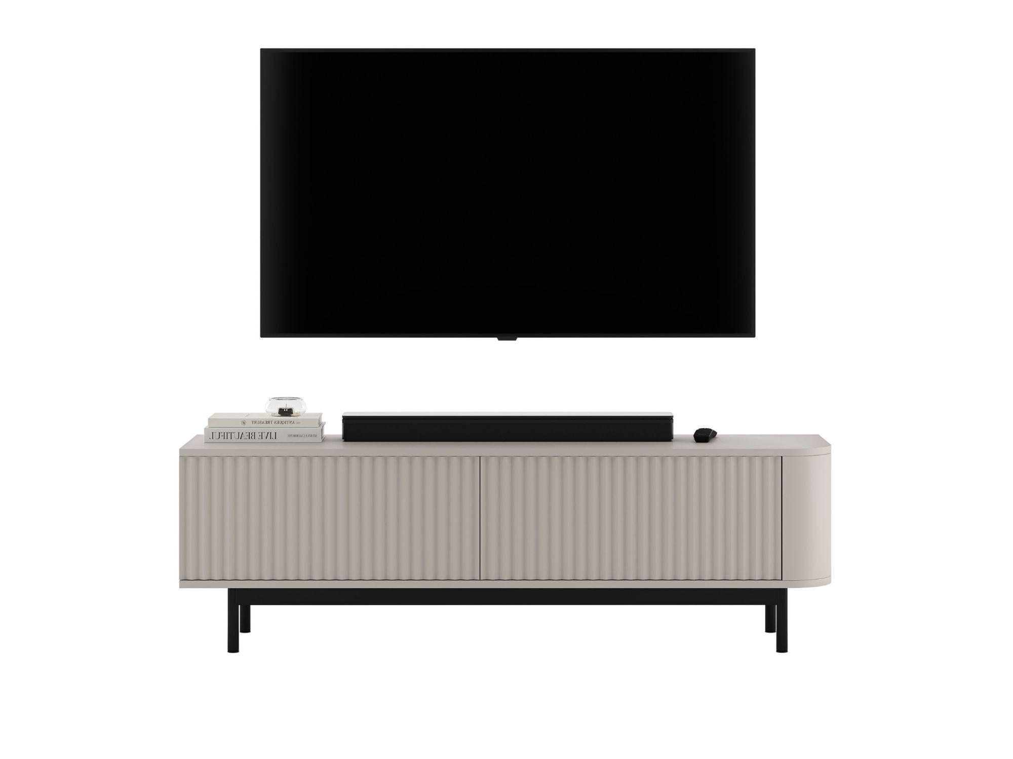 TV komoda Aurora matná kašmírová 140 cm s čiernym kovovým rámom - čierna/kašmírová, kov/kompozitné drevo (140/44/35cm) - Meble Lindner
