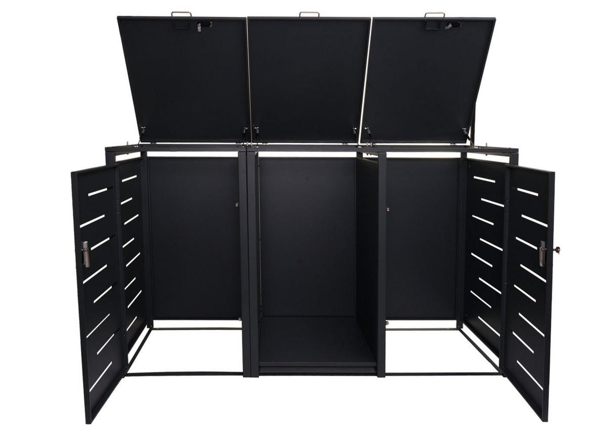 MÜLLTONNENBOX 2er mit Brennholzregal 117x198x82cm erweiterbar 180kg Anthrazit - Anthrazit, Metall (198/117/82cm) - PROREGAL