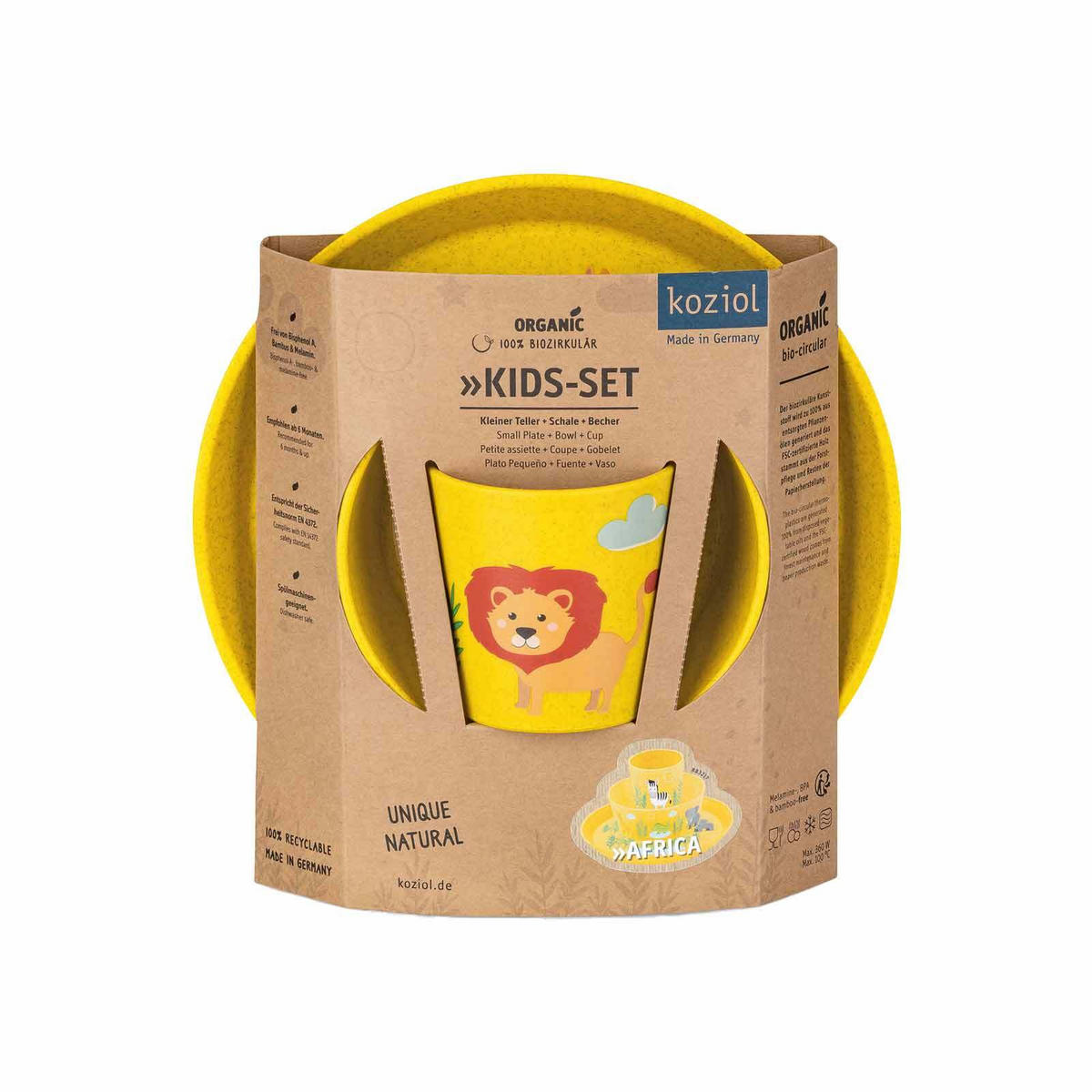 KINDERGESCHIRRSET Africa 3er Set - Gelb, Kunststoff (1/1/1cm) - Koziol