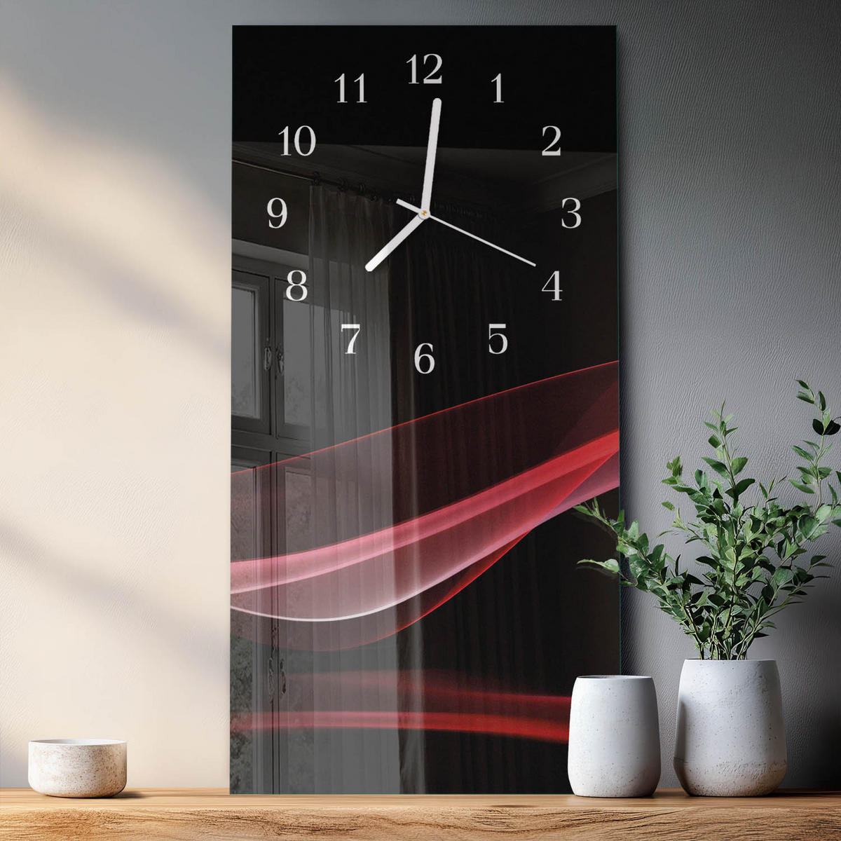 WANDUHR 30x60 cm - Vintage-Blumen - Multicolor, Glas (30/60/0.4cm) - TULUP