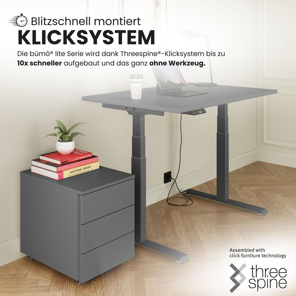 ROLLCONTAINER - mit 3 Schubladen 54,6/39/51 cm in Weiß - Weiß, Holzwerkstoff (39/51/54.6cm) - bümö