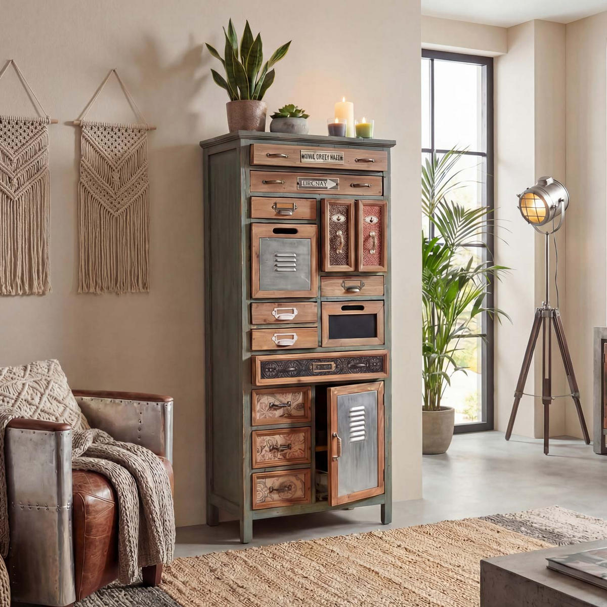 APOTHEKER-SCHRANK Blau, Multicolor - Blau/Multicolor, Holz (57/138/32cm) - MCW