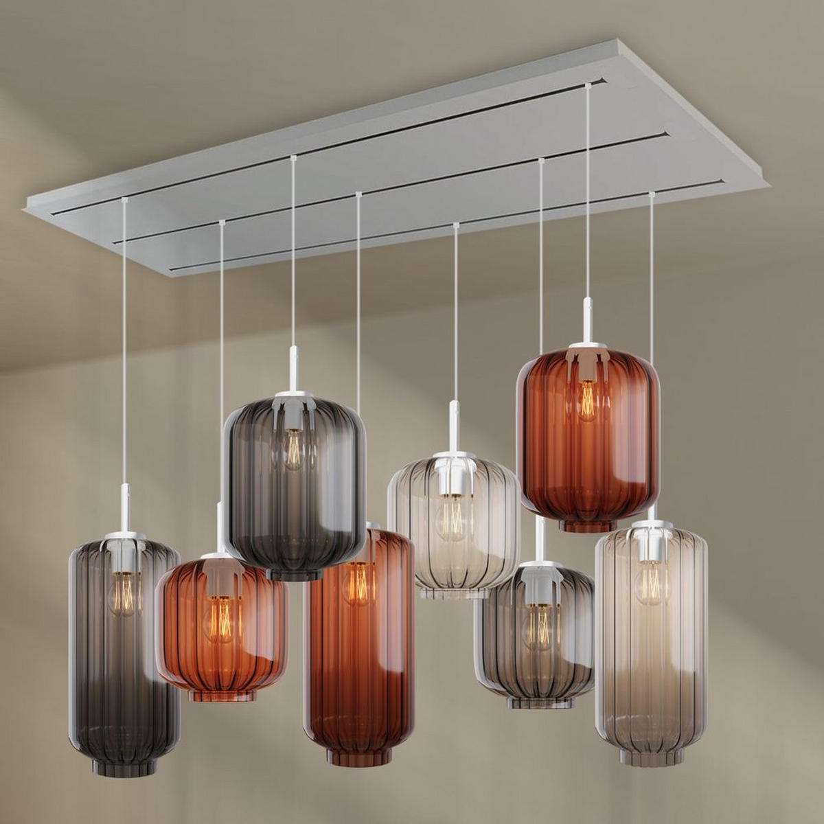 HÄNGELEUCHTE Velo 8-flammig Mehrfarbig Ø 18/20/25cm - Multicolor/Weiß, Glas (25/25/27cm) - s.luce