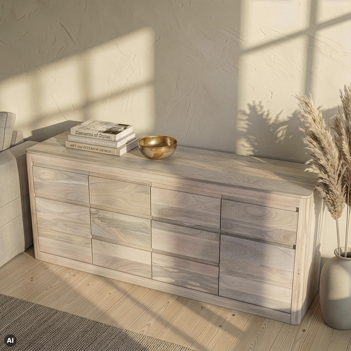 SIDEBOARD Mango 200x40x80 weiß lackiert TORONTO #370 - Weiß, Holz (200/80/40cm) - Massivmoebel24