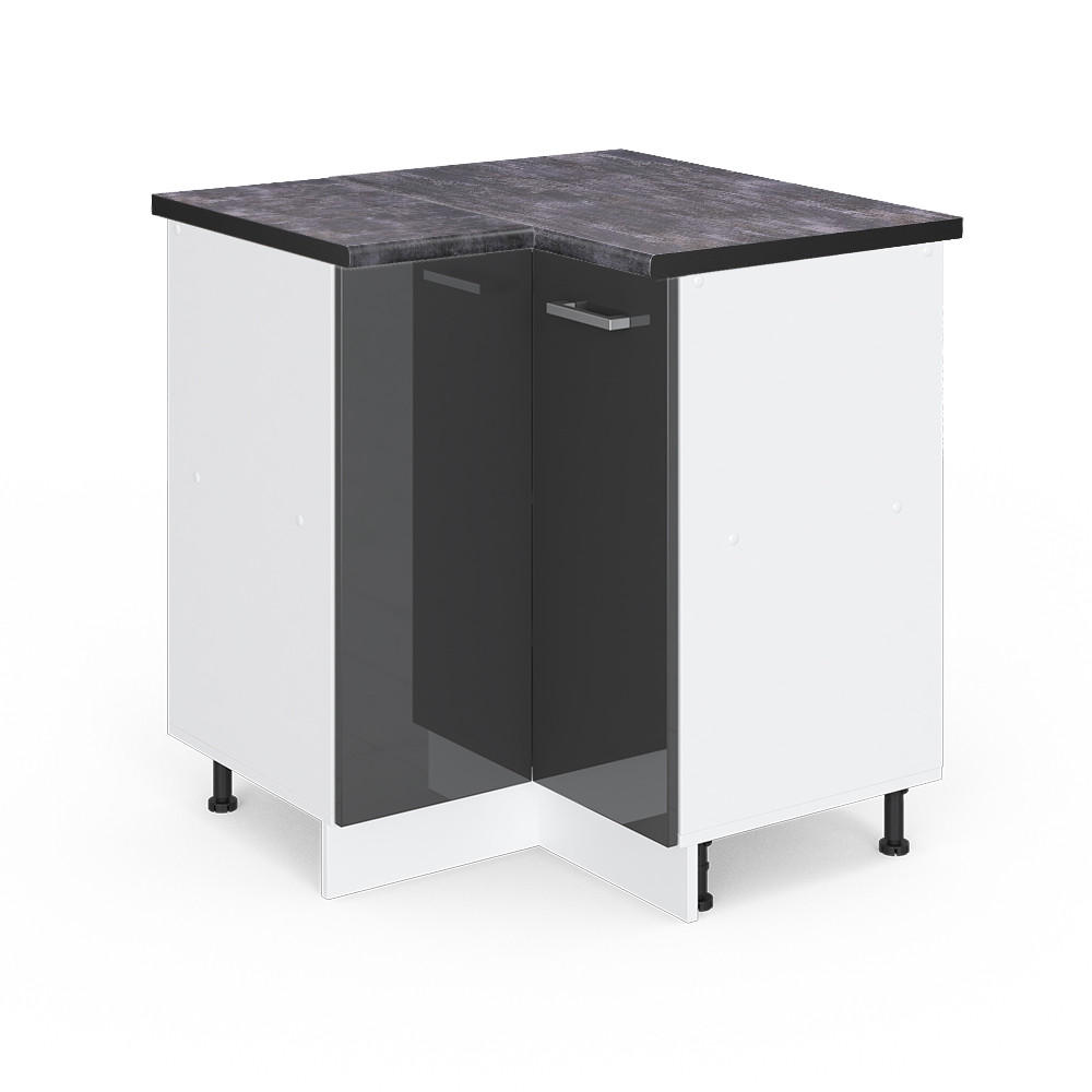 ECKUNTERSCHRANK R-Line Anthrazit Hochglanz 75.6 cm, AP Anthrazit - Anthrazit/Weiß, Holzwerkstoff (75.6/81.6/60cm) - Vicco
