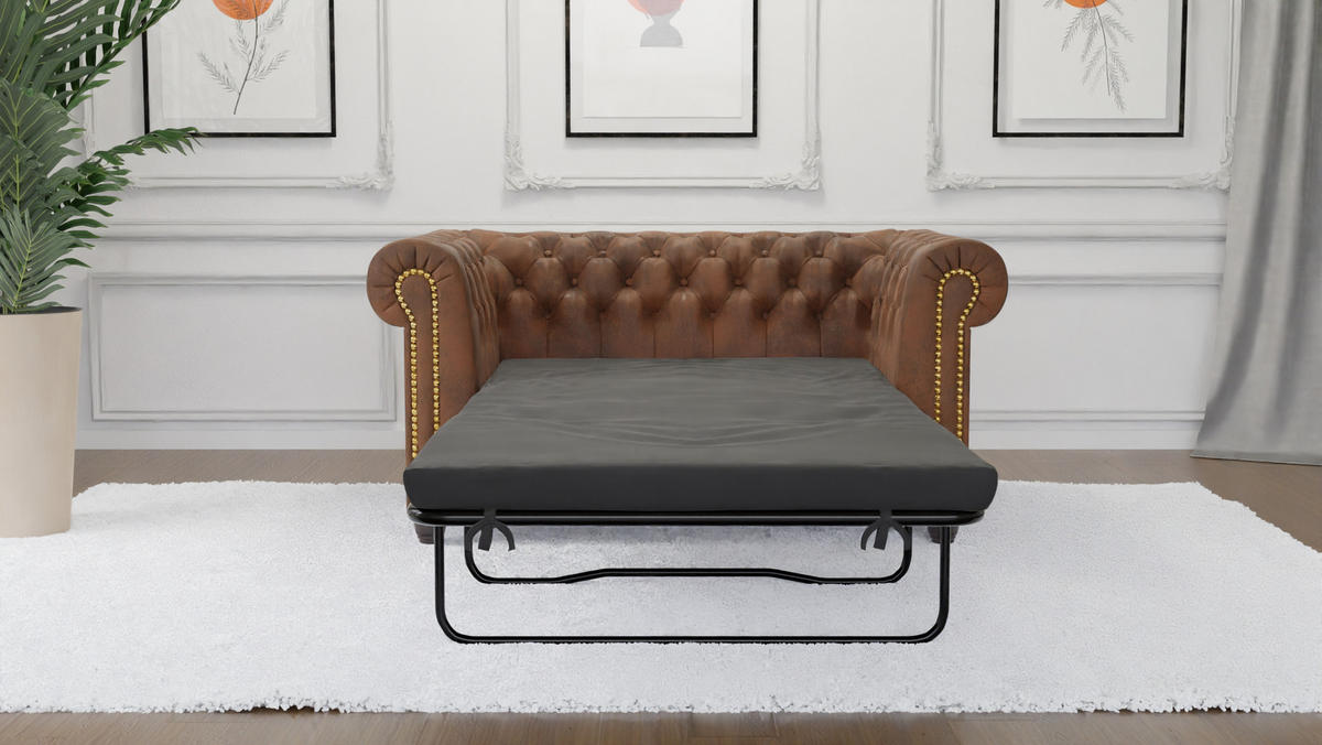 CHESTERFIELD-SOFA 2-sitzer mit Schlaffunktion Flux Braun Microfaser Vintageoptik - Braun, Holz/Textil (148/72/86cm) - S-Style Möbel