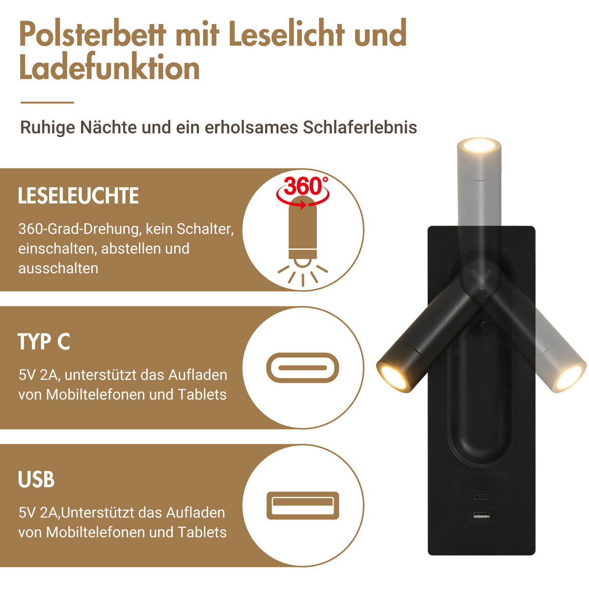 ČALÚNENÁ posteľ z leinenu 180x200 cm béžová s LED lampou, USB a Type-C nabíjaním, úložným priestorom - béžová, textil (180/200cm) - Modfu