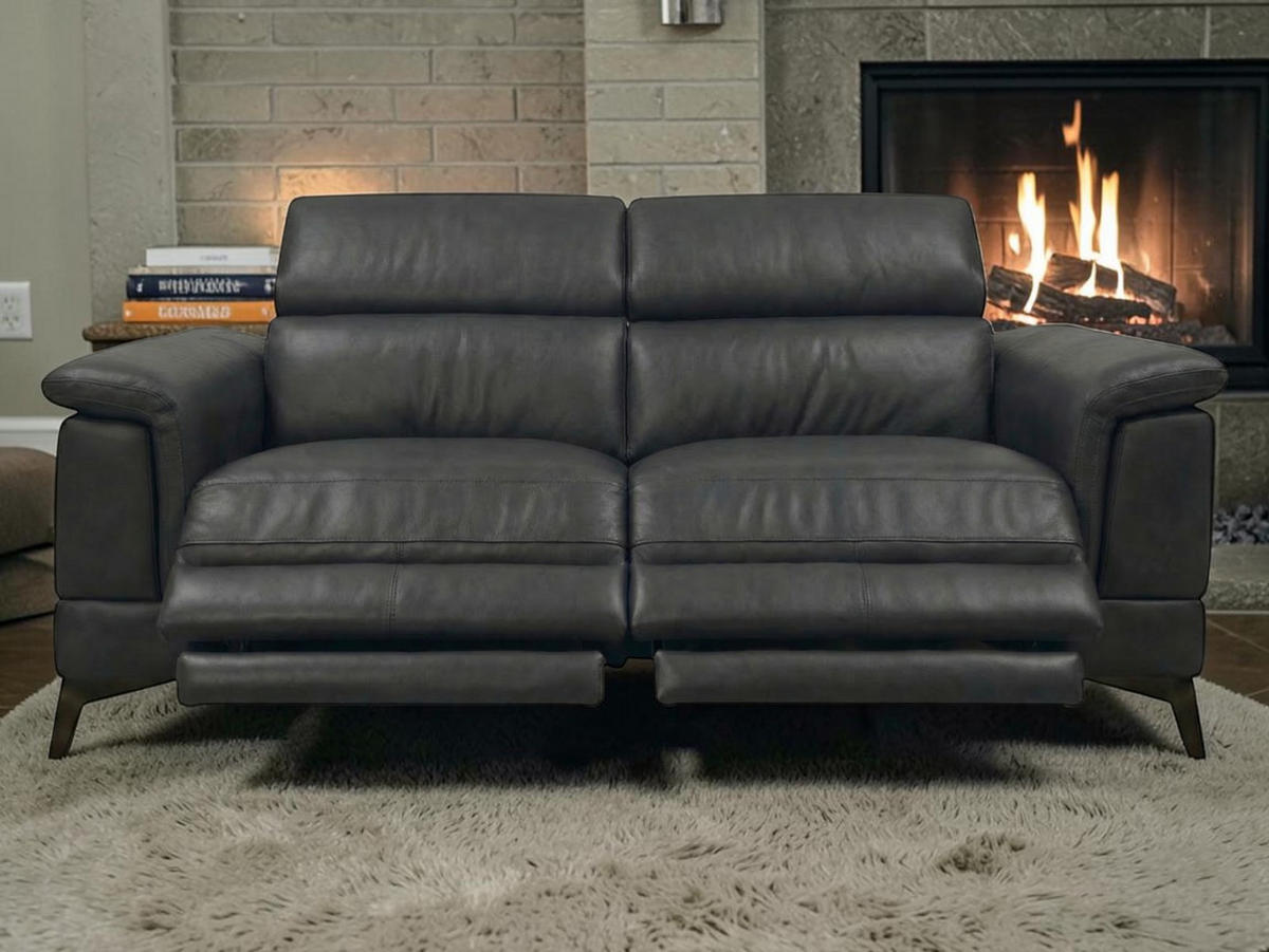3-SITZER Sofa Planet Echtleder mit 2 x Relaxfunktion Anthrazit - Anthrazit, Leder/Metall (200/80/110cm)