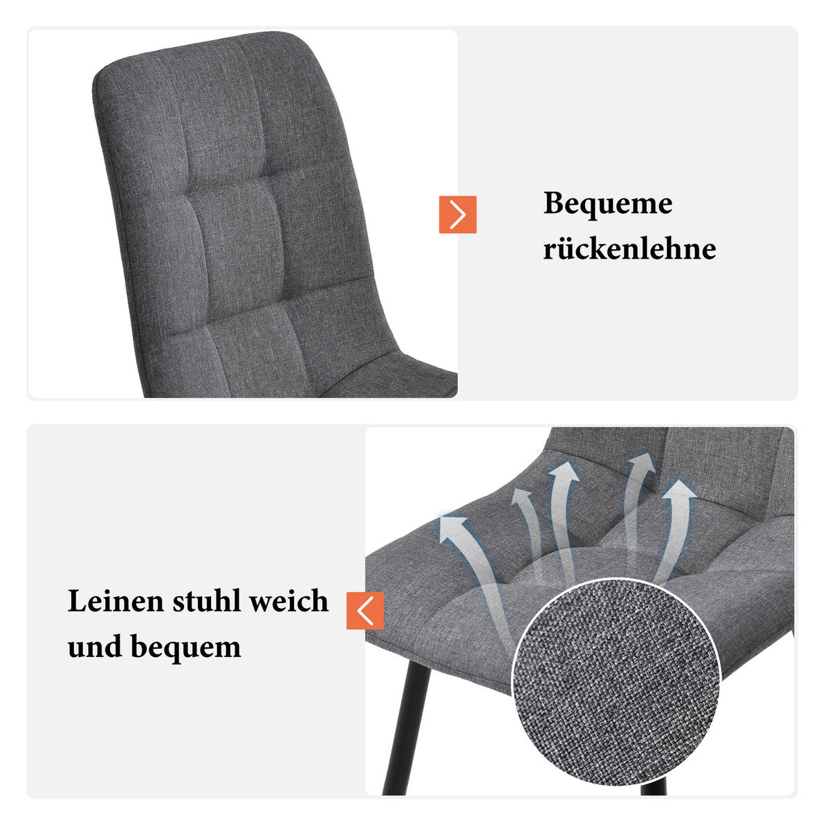 POLSTERSTUHL mit Rückenlehne stabil Grau 41x44x86 cm Textil 4er-Set - Grau, Textil (41/86/44cm) - SONNENH